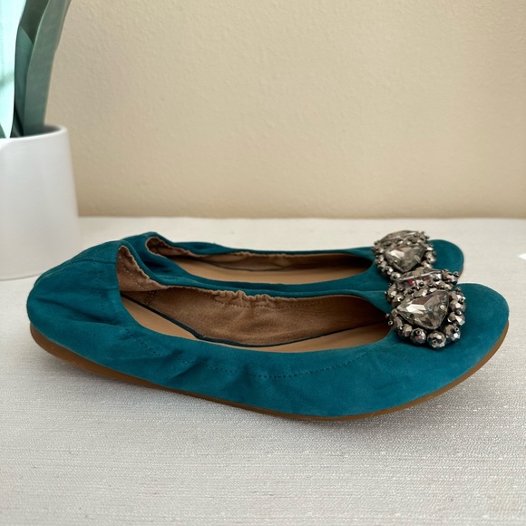 BP Nordstrom Turquoise Suede Leather Embellished Ballet Flats Woman’s 8.5 - Picture 2 of 8